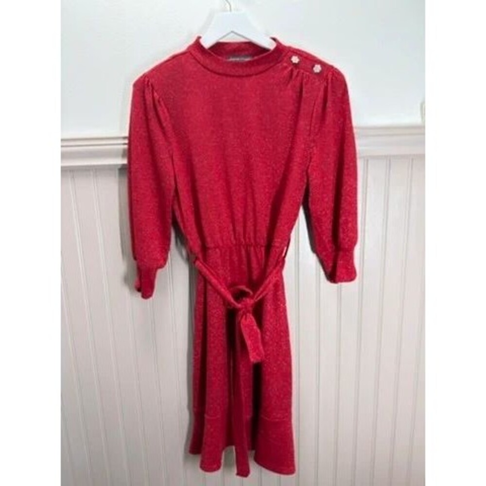 Adrienne Vittadini Red Sparkle Long Sleeve Dress Size Small